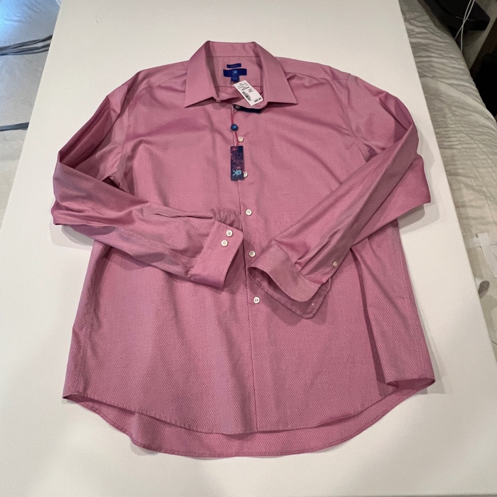 Egara Men XXL Pink Geometric Dress Shirt Non-Iron Cotton NWT Modern Preppy